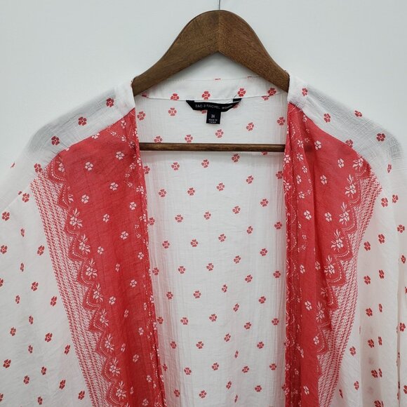 Zac & Rachel Woman 3X White Red Floral Print Open Front Boho Kimono Cardigan - Picture 11 of 15